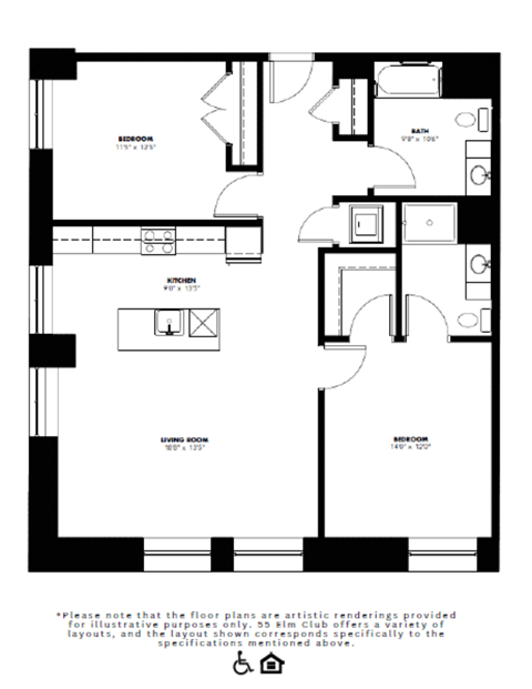 Floor plan for 2 beds, 2 baths, 1490 sqft
